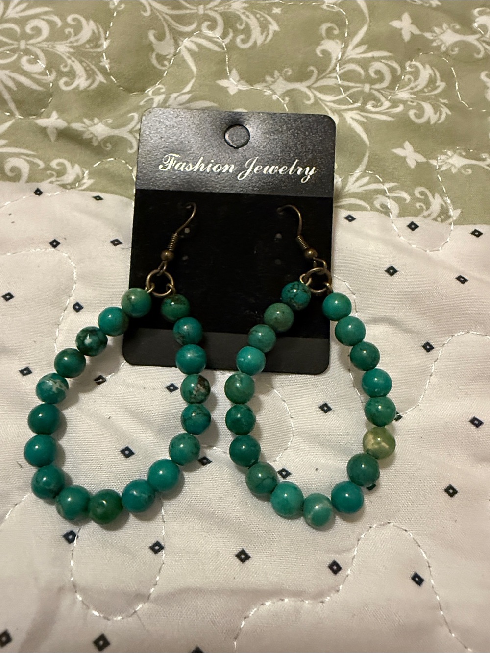Fashion Jewelry Turquoise Beaded Hoop Earrings